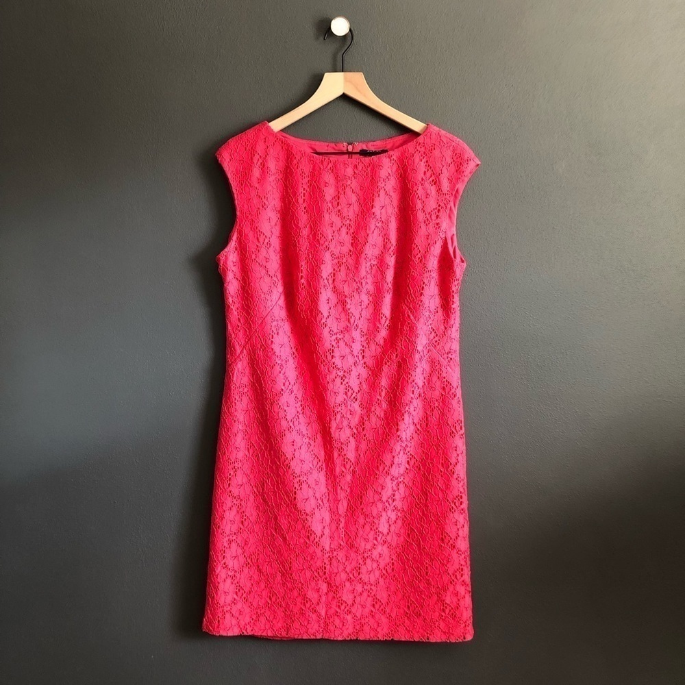 Chaps Women's Pink Lace Sheath Dress 14